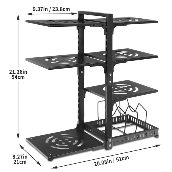 CASONNIK 6+1-Tier Adjustable Heavy Duty Pan Organizer Rack for Cabinet, Black Carbon Steel Kitchen Cookware Organizer