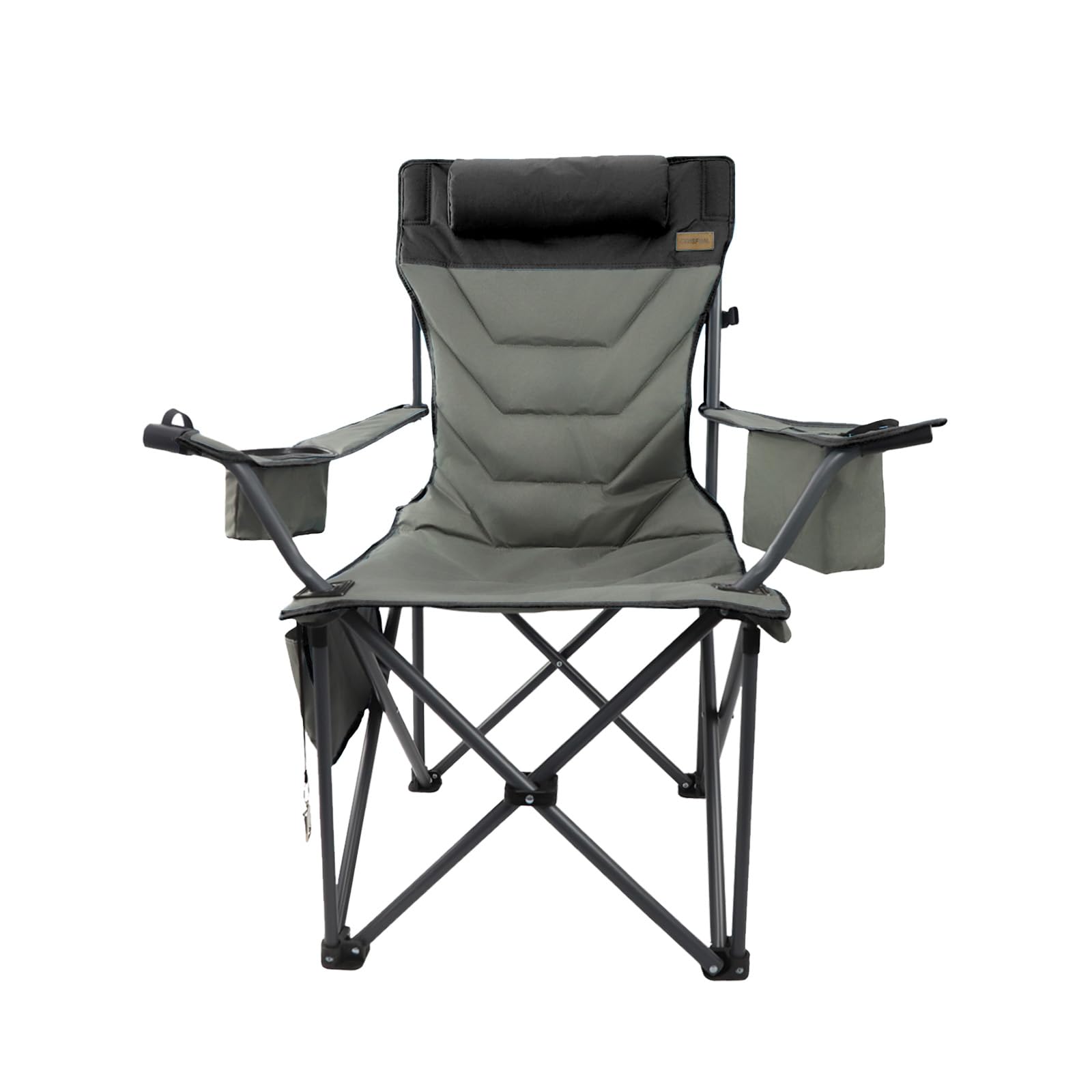 Outdoor Folding Camping Chair -Oversize Camping Chairs for Adults,Support 400lbs with Pillows & Cup Holders & Cooler Bags- Heavy Duty Collapsible Chairs for Sports Garden Beach Fishing(Grey Blue)