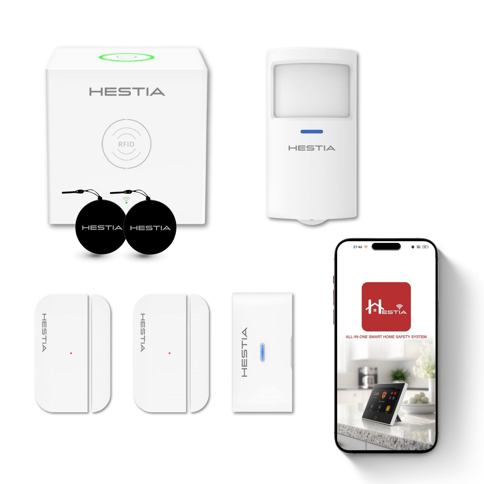 Hestia Wireless Garage Alarm System with Phone App, Metal Garage Sensor, Door Alarm Sensor, Vibration Sensor, Smart Cube Hub House Security System