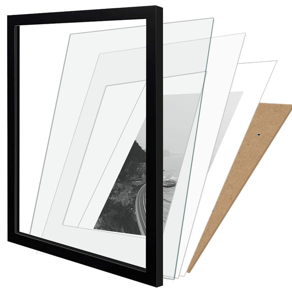 SILD A2 Poster Frame - Solid Wood Frames Black Picture Frame A2 with Mount for A3 Frame Set of 2