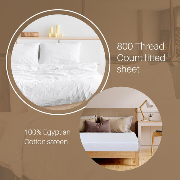 Fitted Sheets 40cm Depth - 800 Thread Count - 100% Egyptian Cotton Hotel Sateen Quality Bedding - White - King