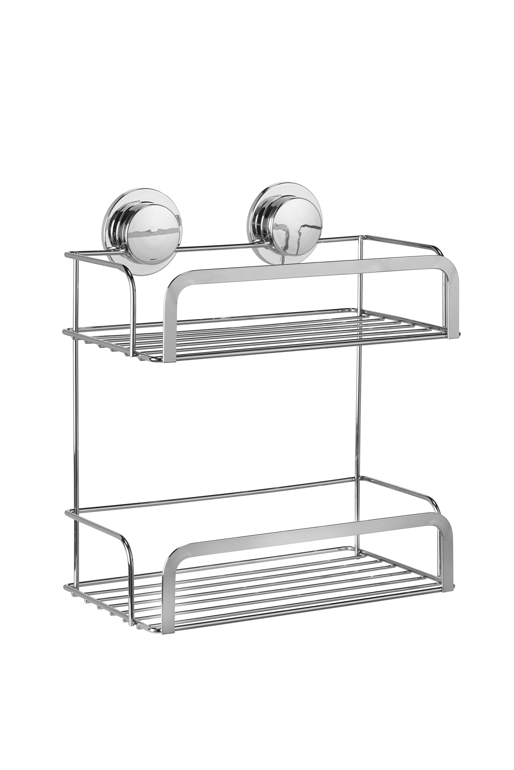 Croydex Stick 'N' Lock? Two Tier Shower Caddy - No Drilling Bathroom Storage Solution, Self Adhesive Shower Caddy, Elegant Chrome Bathroom Accessory,