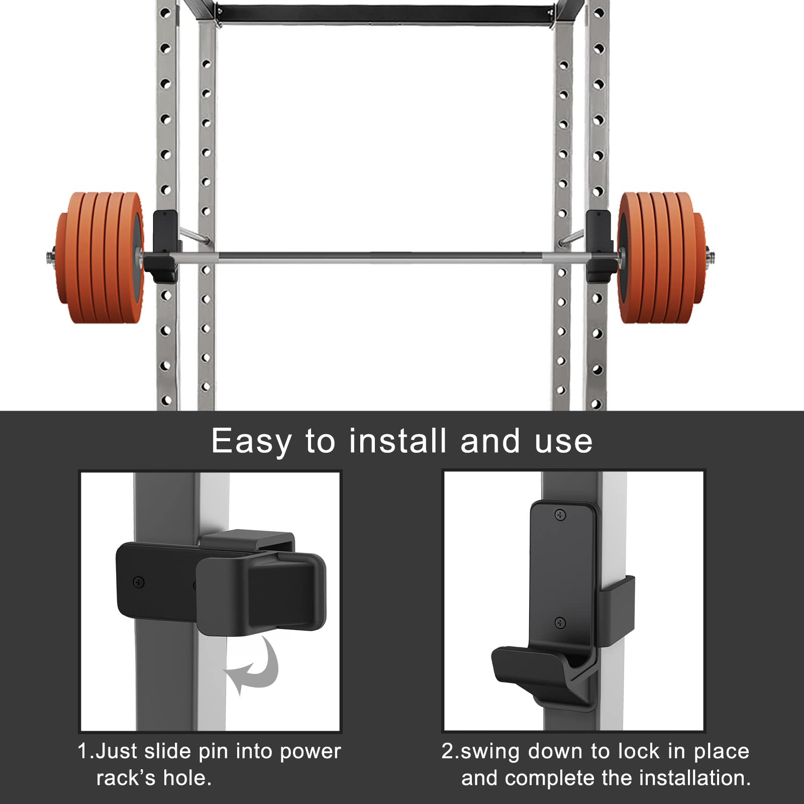 Kipika Fit 2"x2" with 1'' Hole Square Tube, Bottom Reinforcement J-hooks for Power Rack Attachments, Squat Rack Accessories, Strength Training Power