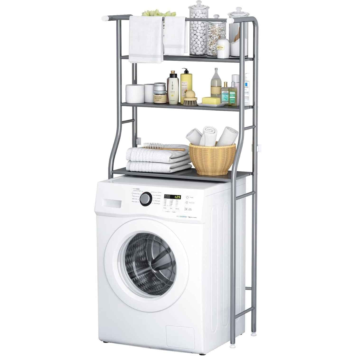3-Tier Drum Storage Rack Space-Saving Bathroom Organizer Silver MOYIPIN