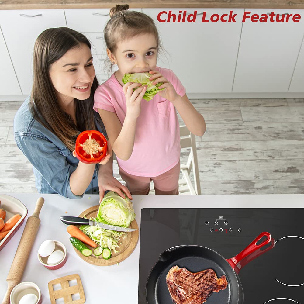 GIONIEN Ceramic Hob 60cm Electric Cooktop Burner, Built in Black Glass Cooker with 4 Cooking Zones GCE460TC