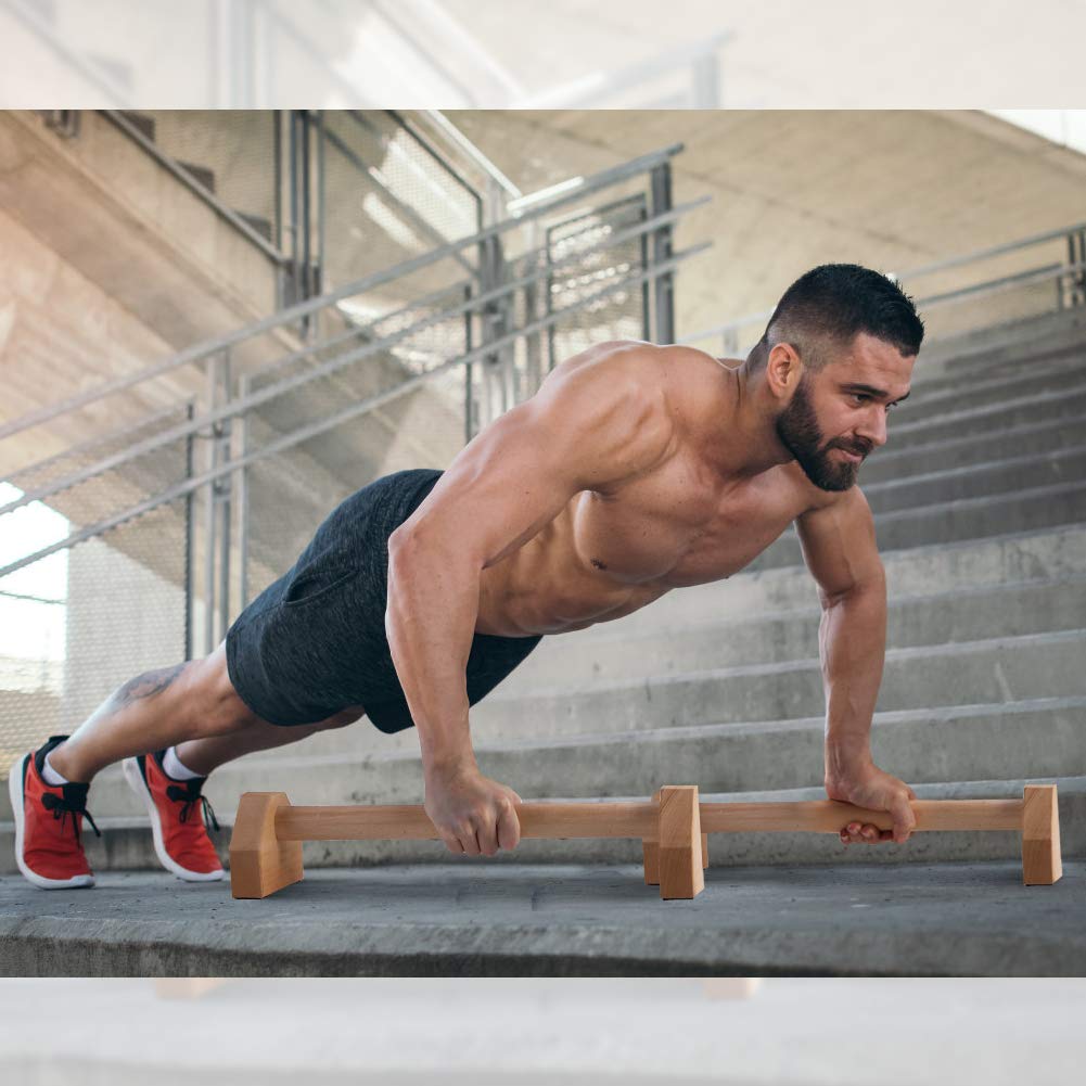 PELLOR Push-ups Bar Wooden Press-up Support Stand I-shaped Anti-slip Indoor and Outdoor Arm Chest Muscle Training Fitness Equipment