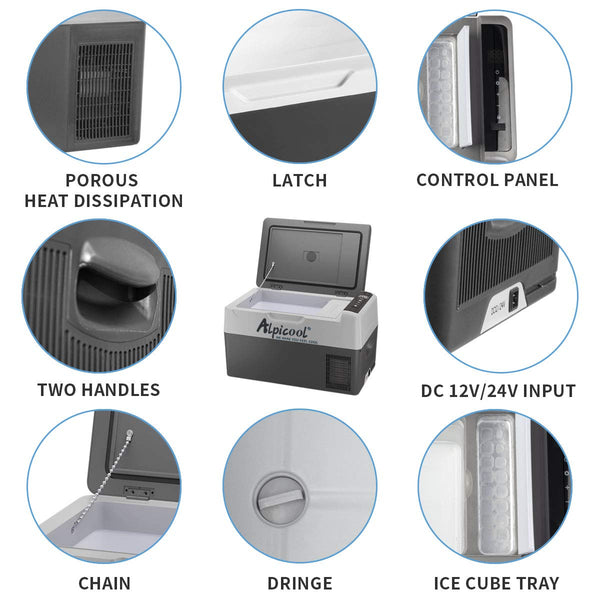 Alpicool G22 22L Compressor Car Fridge Freezer, DC 12v Camping Refrigerator, Portable Mini Cool Box for TruckCampervanRVBoat, -20℃ to 20℃