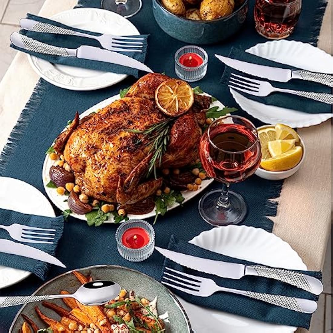 Gilded Silverware Set, 24 Piece Cutlery Set with Holder, Service for 6, Mirror Polished Tableware Set for Home Kitchen (Silvery)