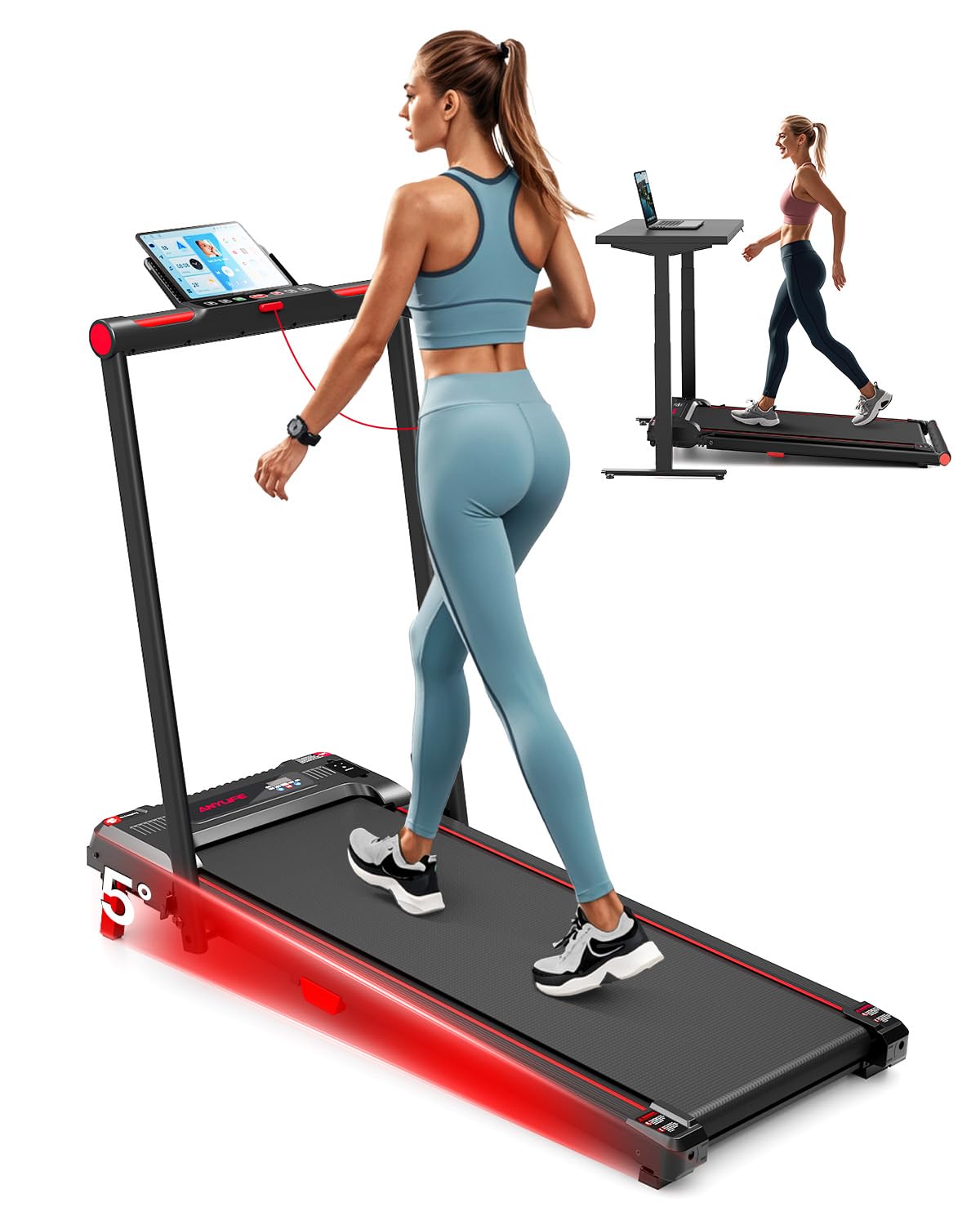 Walking Pad Treadmill, Anylife Incline Walking Pad Under Desk 330lbs Capacity, 2.5HP Portable Treadmills for Home, Compact Treadmill Small Running Pad with LED Display, Remote Control