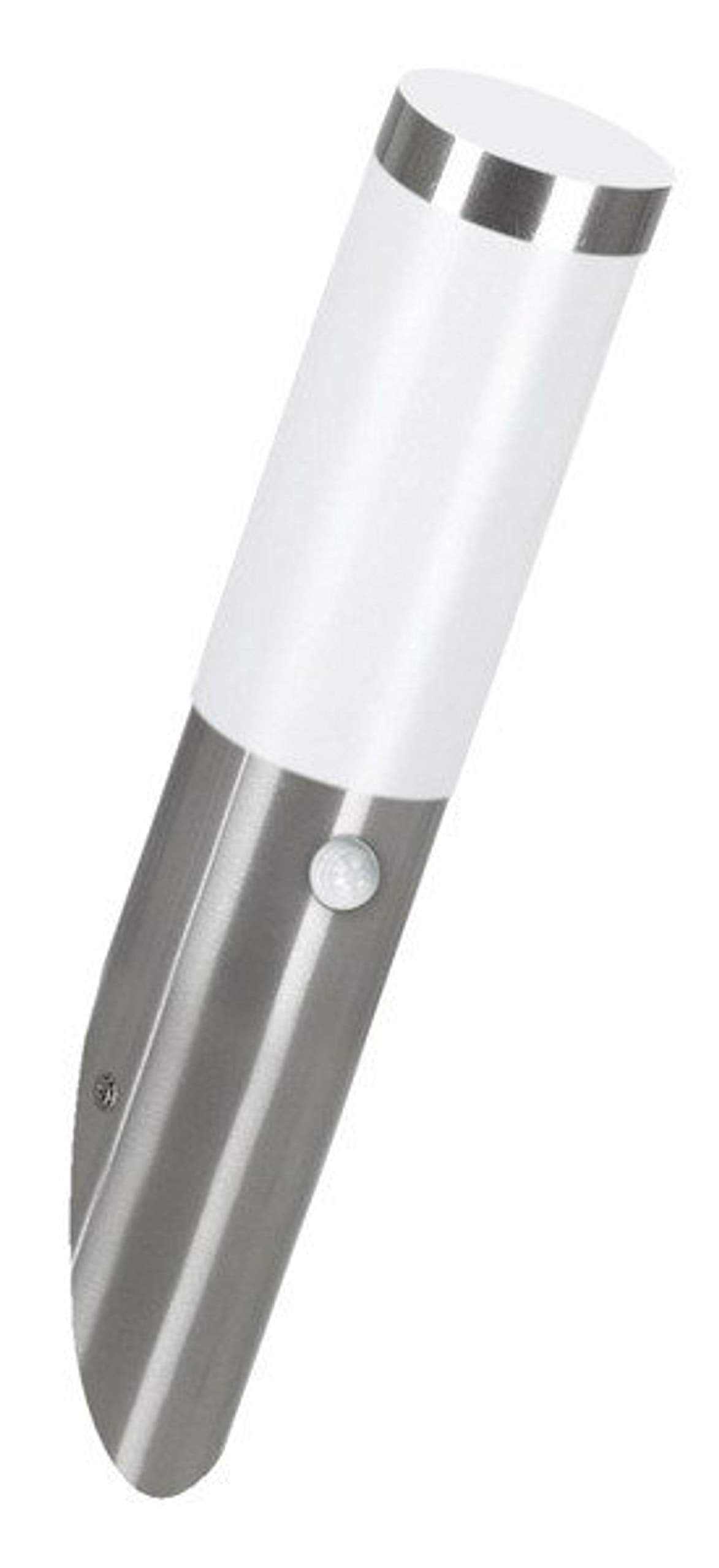 Eglo Helsinki LED Outdoor Wall Light, Exterior Lamp incl. Motion Detector, Silver Stainless Steel and White Plastic Garden Lighting, E27Socket, IP44