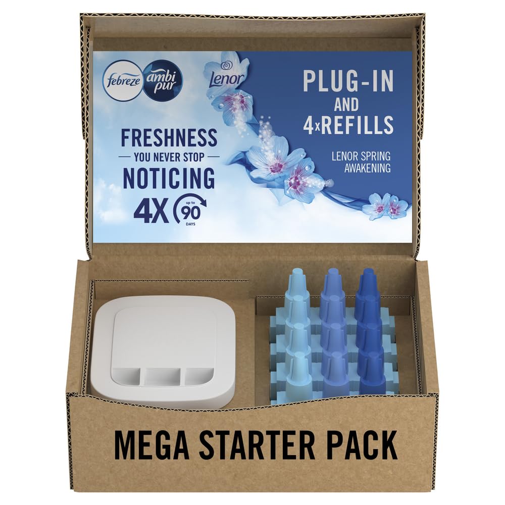 Febreze 3Volution Air Freshener Plug-In Starter Kit + 4 Refills (20ml x 4) – Cotton Fresh