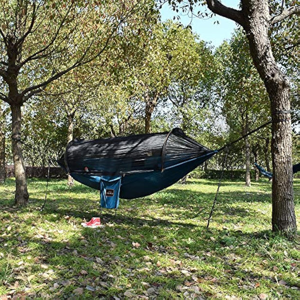 AnorTrek Professional Camping Hammock with Mosquito Net, Lightweight Portable Double Hammock with Two 10 FT Hammock Tree Straps, 230T Nylon Hammock for Camping Hiking Garden Backpacking (Green)