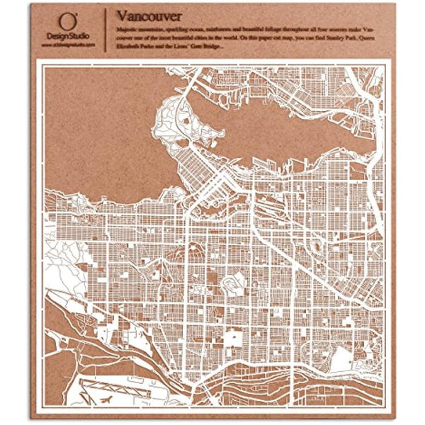 Vancouver Paper Cut Map White 30x30 cm Paper Art