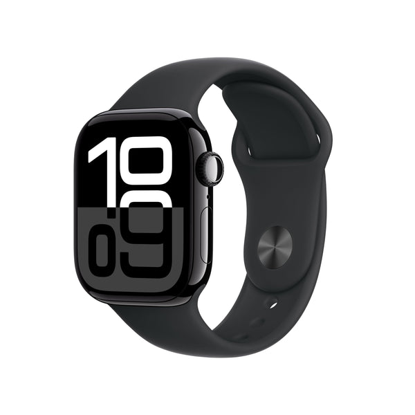 Apple Watch Series 10 GPS 42 mm Smartwatch with Jet Black Aluminium Case with Black Sport Band - M/L. Fitness Tracker, ECG App, Always-On Retina Display, Water Resistant