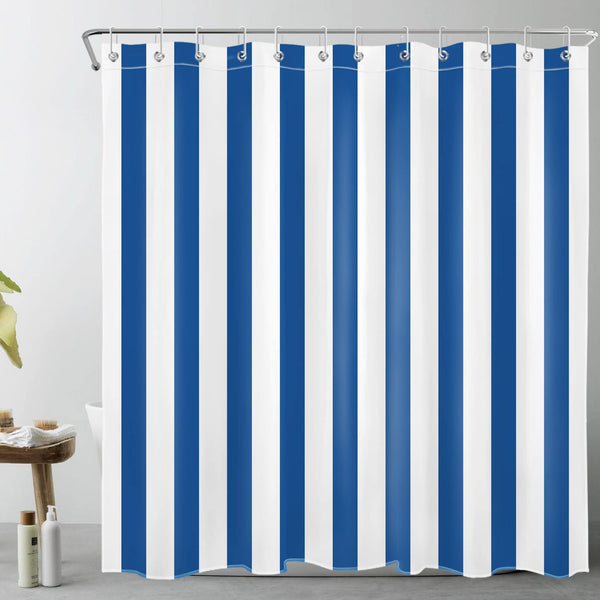 LB Navy Blue StripedBlue and White Lines Shower Curtains for Bathroom Simple Minimalist Geometric Polyester Anti Mould Waterproof Extra Long Bath