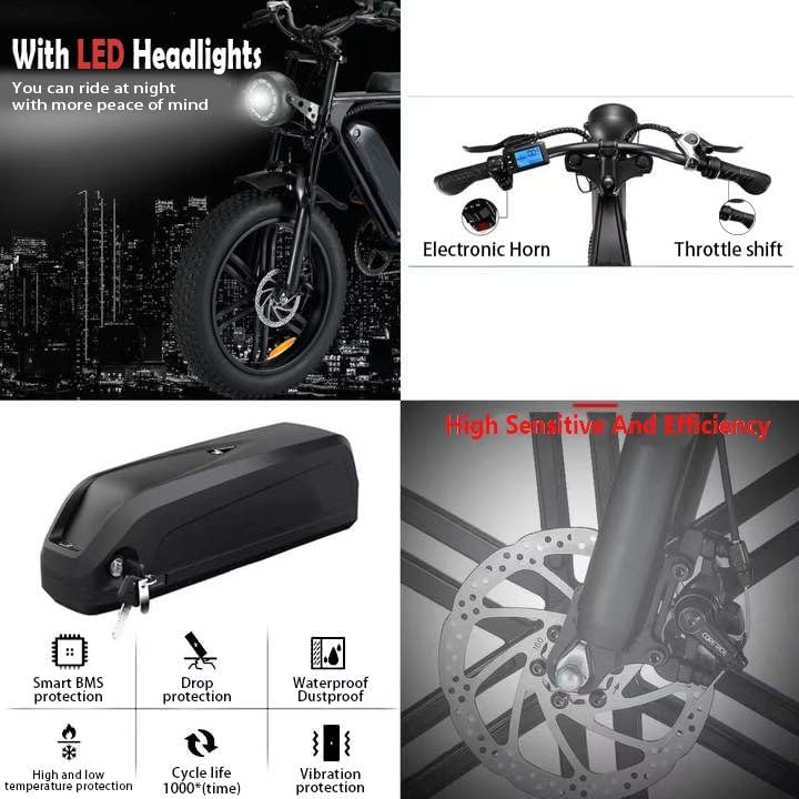 20” Electric Bike, 20 Inch E Bike, Hybrid Bike, Adult Bicycle, 48V 15AH Battery, Brushless Motor, LCD Display, 7 Gear, Rear Seat, Throttle, Suspension, Disc Brakes, Headlight, Indicators, New
