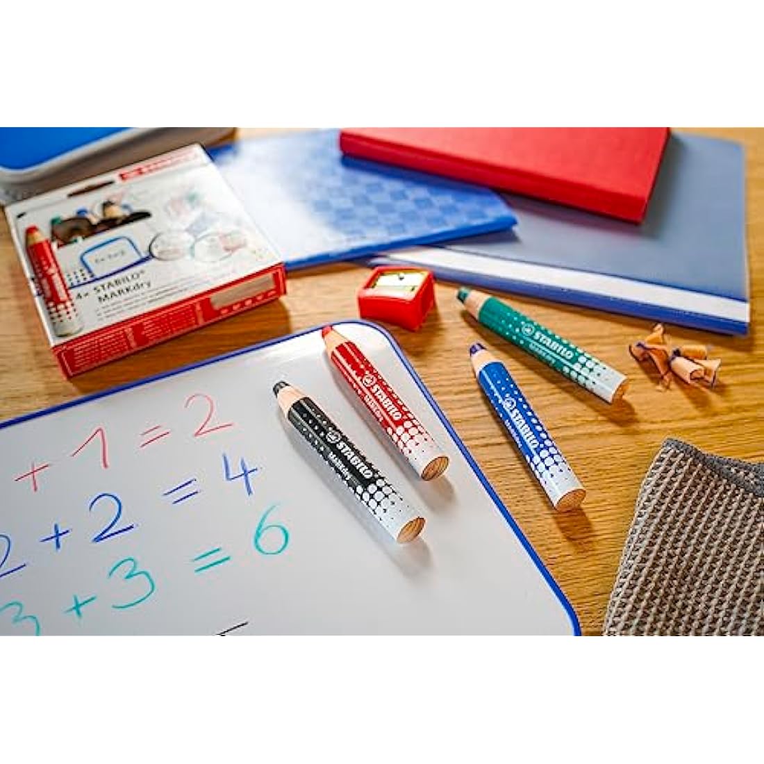 STABILO MARKdry - Whiteboard and Flipchart Marker Pencil - Classpack of 30 - Black with 2 Sharpeners