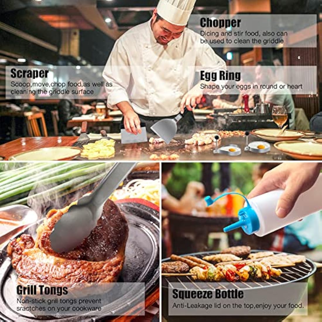 MUJUZE Griddle Accessories Set Stainless Steel Gift for Men Dad,Professional Barbecue Griddle Spatula Set,Flat Top Griddle Accessories in Case,BBQ Tools Set Accessories for Grilling Teppanyaki Camping