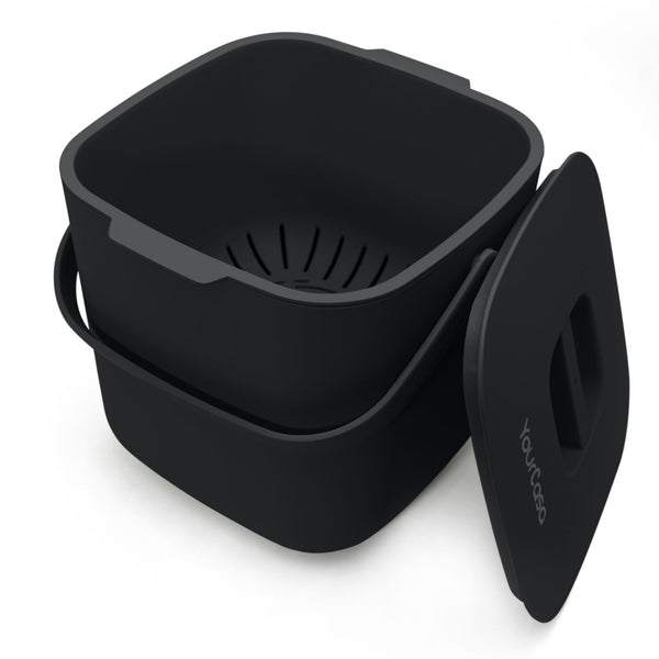 YourCasa Organic Kitchen Waste Bin - 7L Compost Bin with Lid - Dishwasher Safe, Odour-Proof, Removable Strainer
