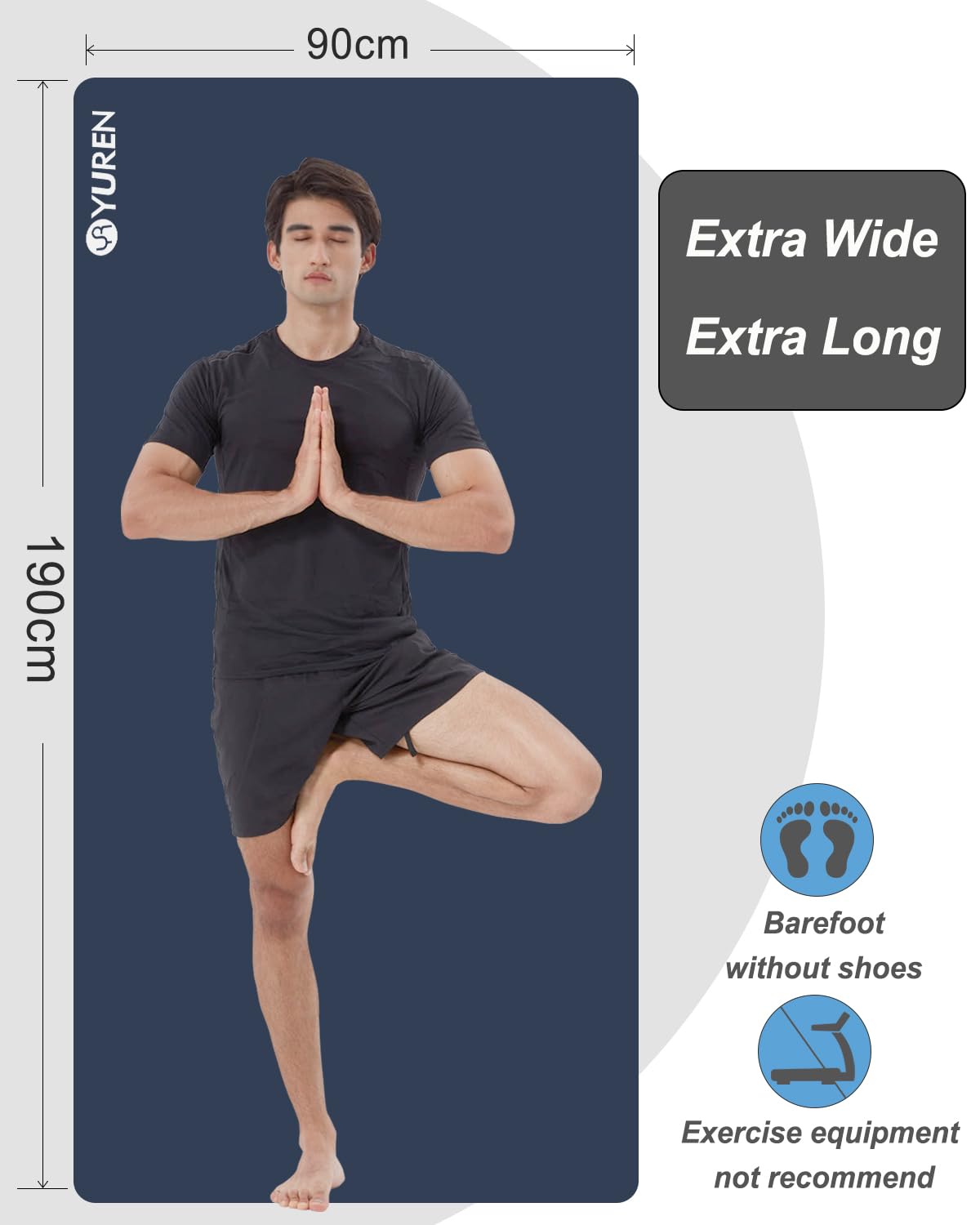 RYTMAT Yoga Mat Thick 15mm NBR 190 x 90cm Wide Exercise Mat for Home Gym Yoga Pilates Cardio Gymnastics Training with Carry Bag