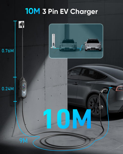 EV Charger Cable Type 2 to 3 Pin Plug 8M/26.25Ft, Max 3.1kW [6-13A] Electric Car Charger, Portable Car Type 2 Charging Cable 3 Pin with 2.4″ LED Screen, 12H Timing Delay, IP67/IP65 for EVs & PHEVs