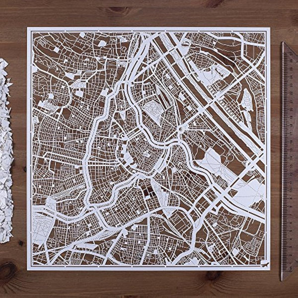 O3 DESIGN STUDIO Vienna Paper Cut Map White 30x30 cm Paper Art