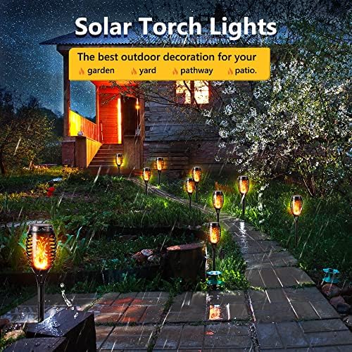 Geemoo 12 Pack Solar Flickering Dancing Flame Lights Waterproof Solar Torch Lights for Outdoor Garden Patio Pathway Yard Driveway Decorative