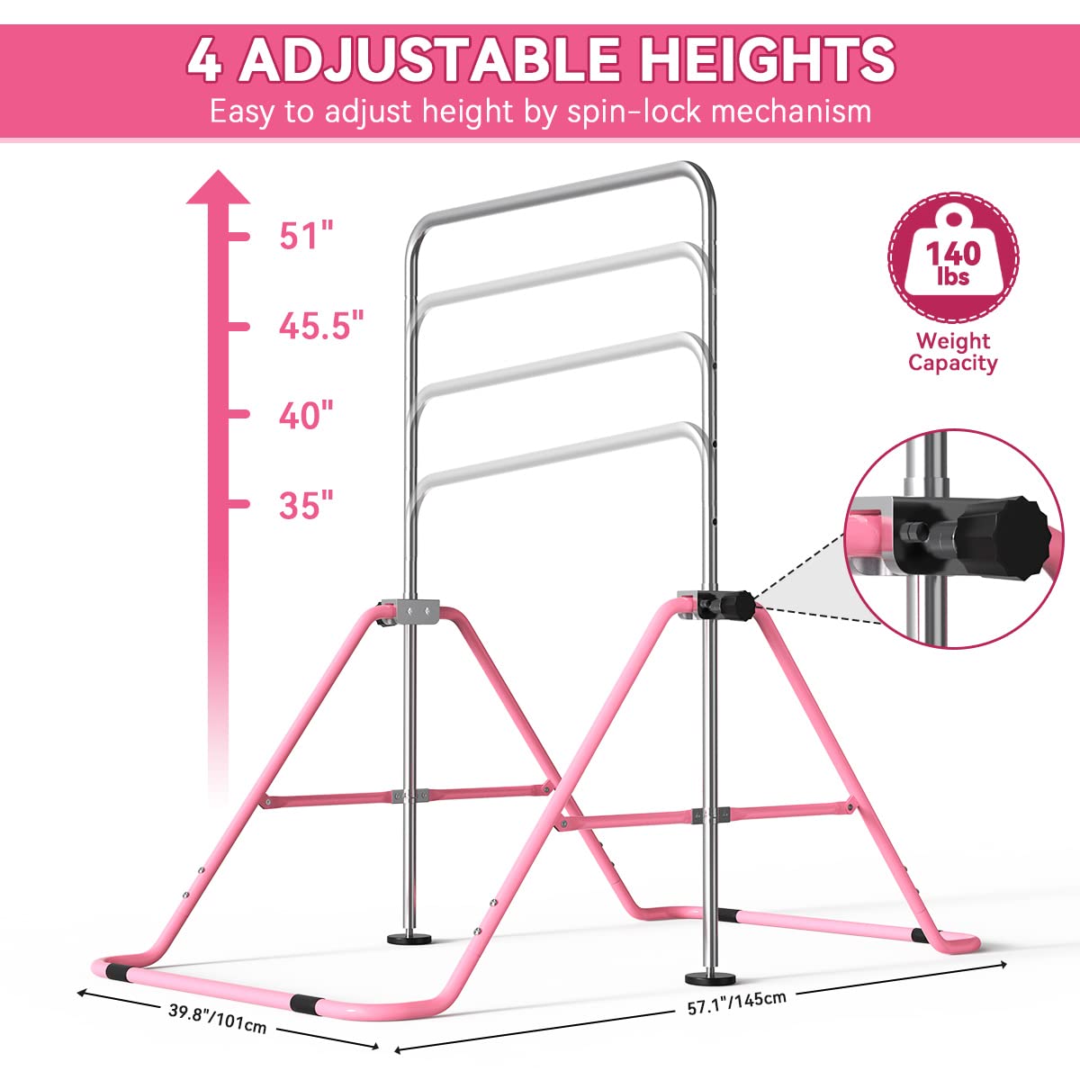 FBSPORT Gymnastics Bar,Gymnastics Equipment, Folding Horizontal Bar for Kids Home Training, Expandable Gymnastics Training Bar Junior with Adjustable