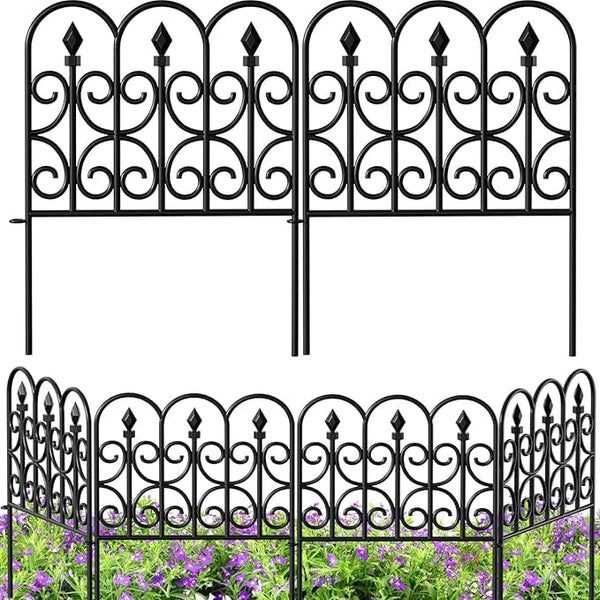Amagabeli Garden Home 5 Panels Decorative Garden Fence for Dogs 81CM(H) x3.05M(L) Outdoor Coated Metal Rustproof No Dig Fence Metal Garden Edging