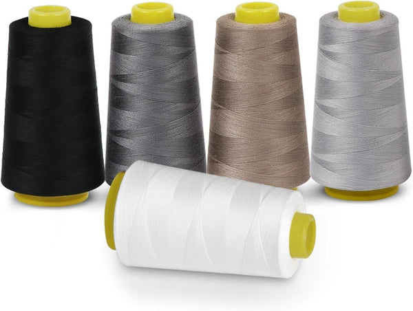ilauke Sewing Machine Threads, 5 Color Polyester All-Purpose Sewing Threads, Hand Stitching & Quilting-3000 Yards Each