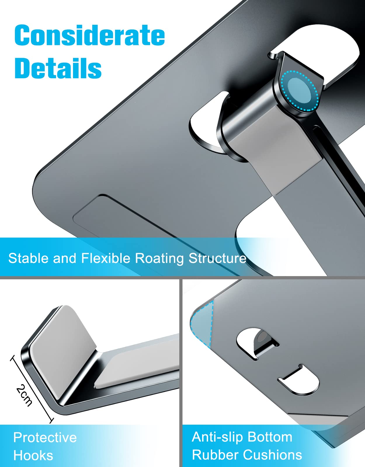 Laptop Stand Lap Desk, Ergonomic Foldable Computer Stand with Adjustable Height, Ventilated Aluminium Alloy Riser Compatible with MacBook Air, Pro, All 10-16" Laptops (Silver)