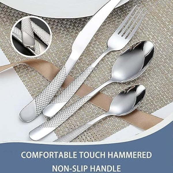 Gilded Silverware Set, 24 Piece Cutlery Set with Holder, Service for 6, Mirror Polished Tableware Set for Home Kitchen (Silvery)