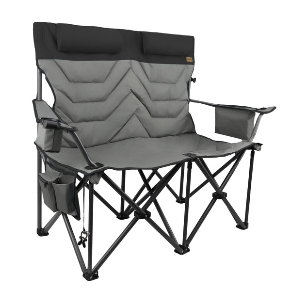 Outdoor Folding Camping Chair -Oversize Camping Chairs for Adults,Support 400lbs with Pillows & Cup Holders & Cooler Bags- Heavy Duty Collapsible Chairs for Sports Garden Beach Fishing(Grey Blue)
