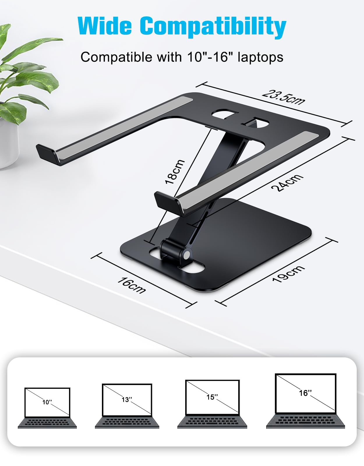 Laptop Stand Lap Desk, Ergonomic Foldable Computer Stand with Adjustable Height, Ventilated Aluminium Alloy Riser Compatible with MacBook Air, Pro, All 10-16" Laptops (Silver)