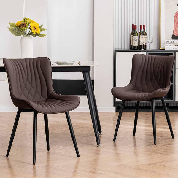 Kidol & Shellder Dining Chairs Set of 2, Modern PU Leather Kitchen Chairs for Dining Room, Uplostered Lounge Leisure Chair with Backrest Metal Legs