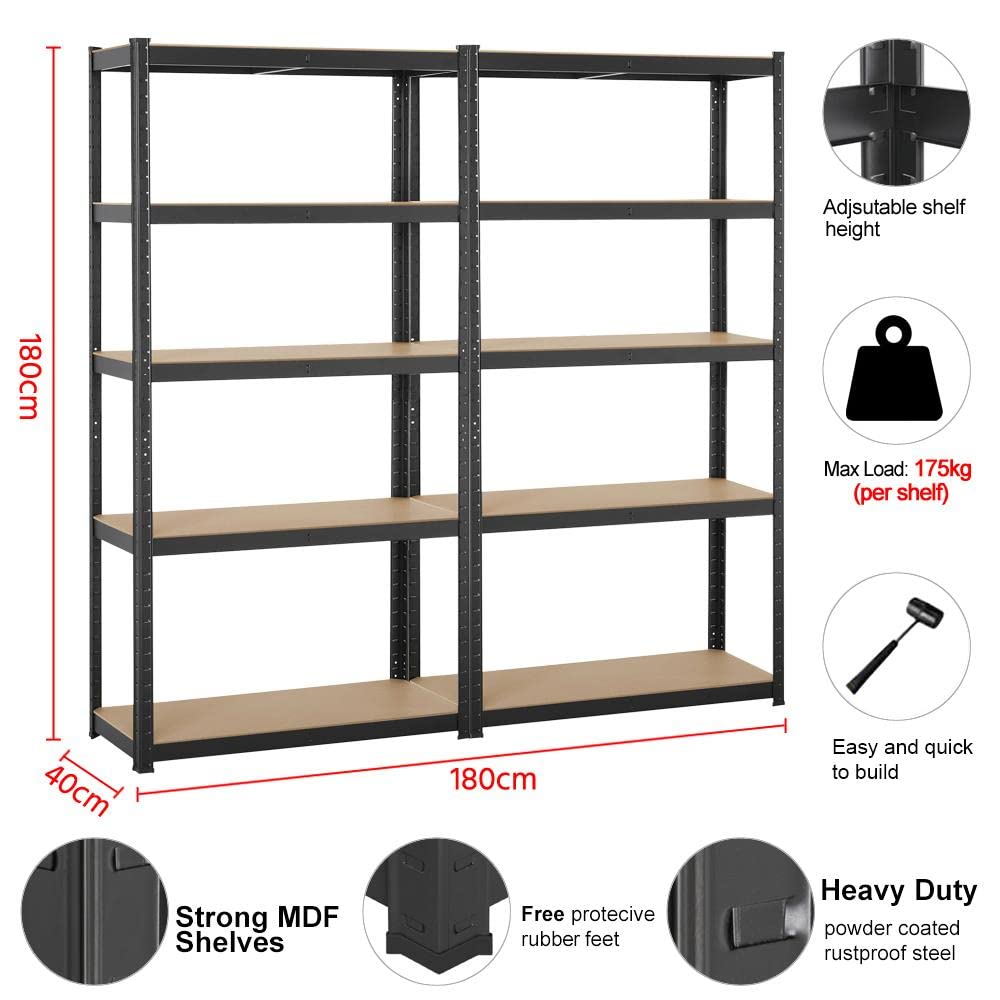 Yaheetech Garage Shelving Units - 5 Tier Heavy Duty Rack for Storage Metal Utility Shelves,180cm x 90cm x 40cm,175KG Per Shelf,Blue