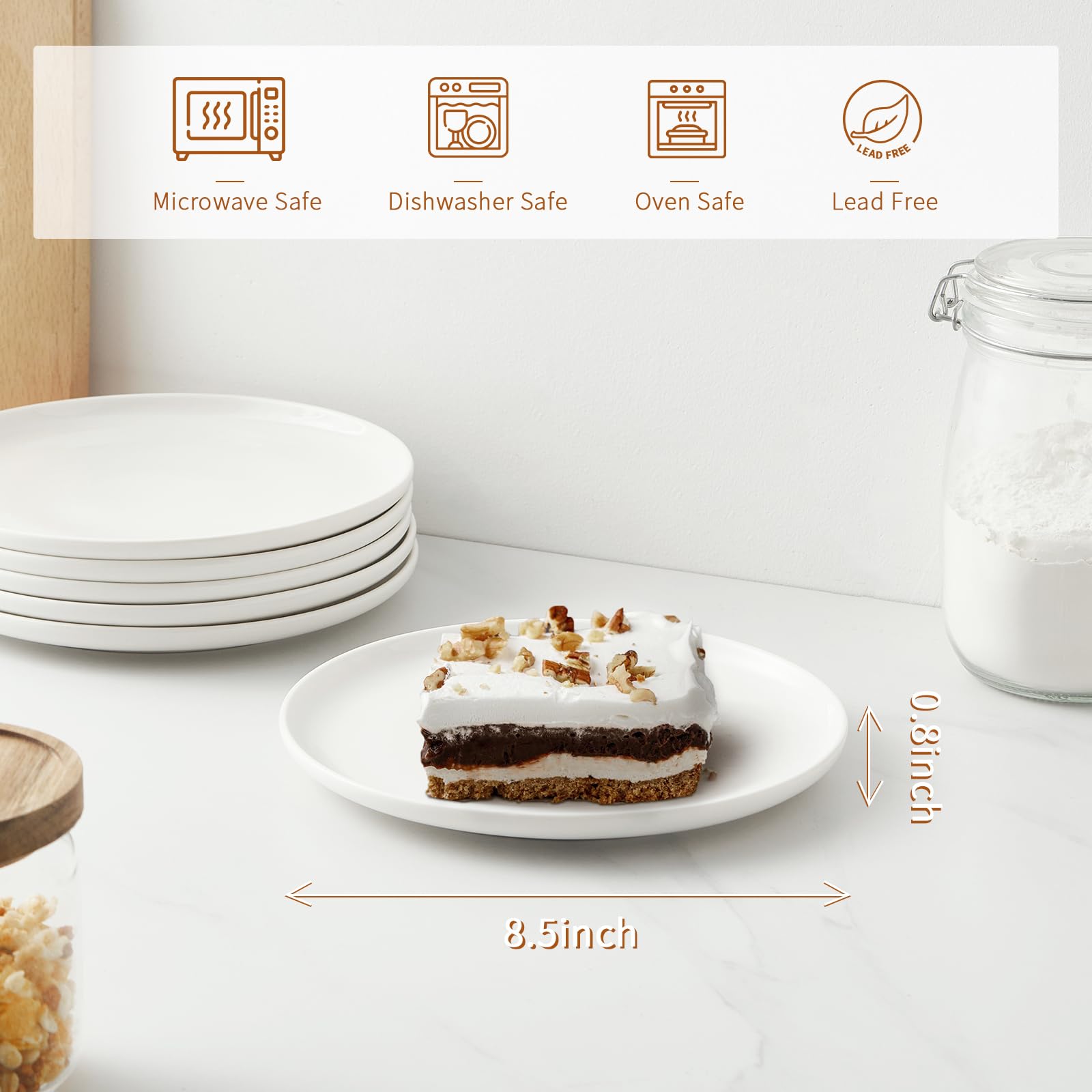 Jassceram 8.5 Inch Small Dinner Plates Set of 6, Ceramic Plates for Salad, Snack, Dessert and Appetizer - Microwave, Oven and Dishwasher Safe, Scratch