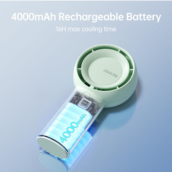 JISULIFE Portable Handheld Turbo Fan [18H Max Cooling Time], 6000mAh USB Rechargeable Personal Battery Operated Lash Small Pocket Fan with 5 Speeds for Travel/Outdoor/Home/Office - Black