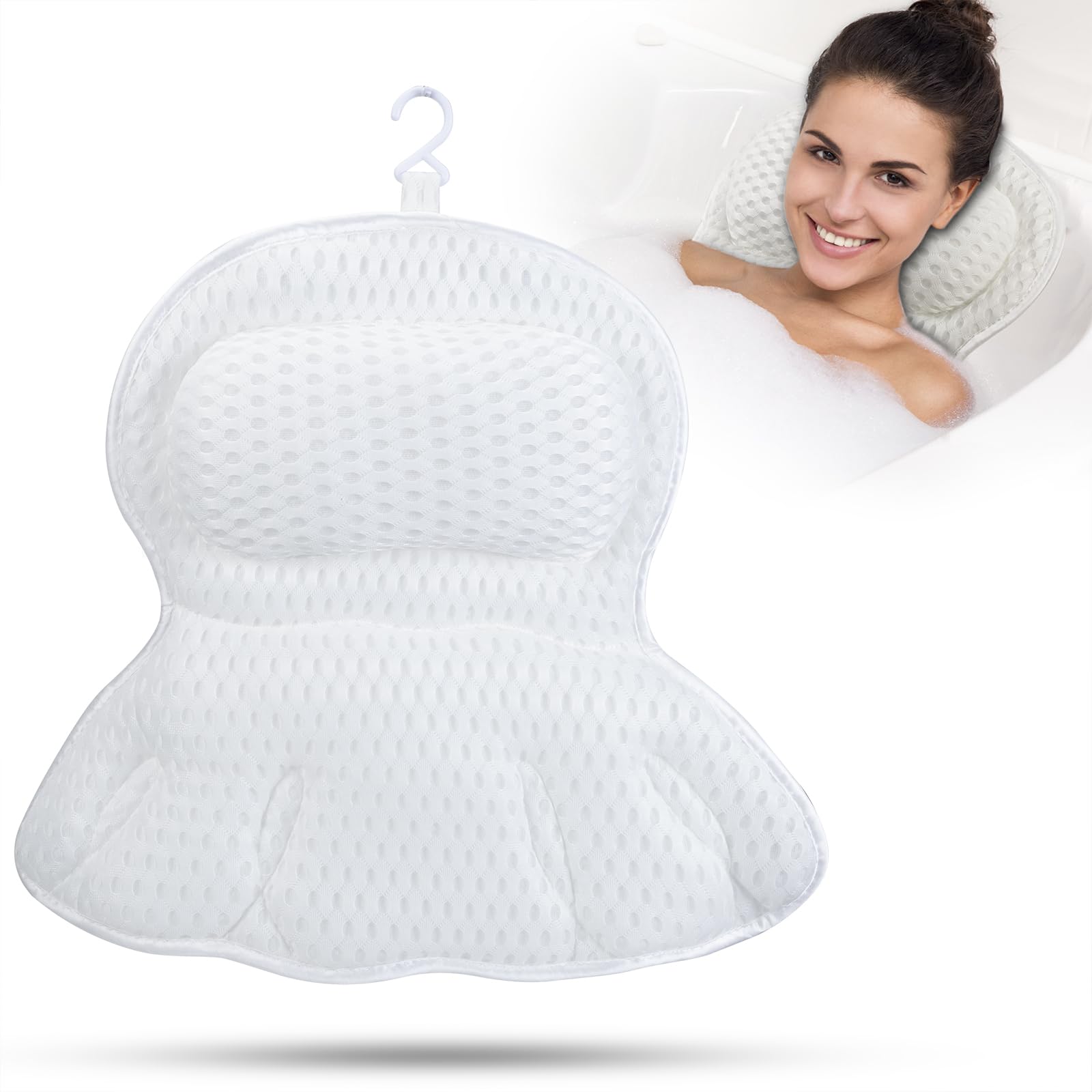 Bath Pillow Ergonomic Bath Pillows for Head and Neck 4D Mesh Bath Cushion Bath Spa Headrest Fit Back Support Bath Neck Pillow Bath Pillows with 6