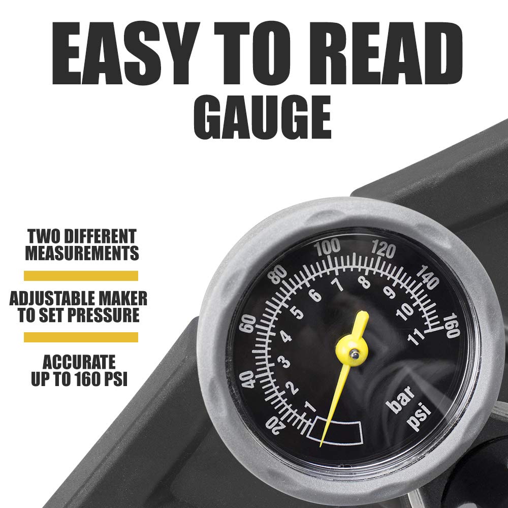 BV Bicycle Pump Durable Steel Bike Floor Pump 17/24 inch Smart Valve Head, 160 psi, Automatically Reversible Presta and Schrader (Black- Full Size)