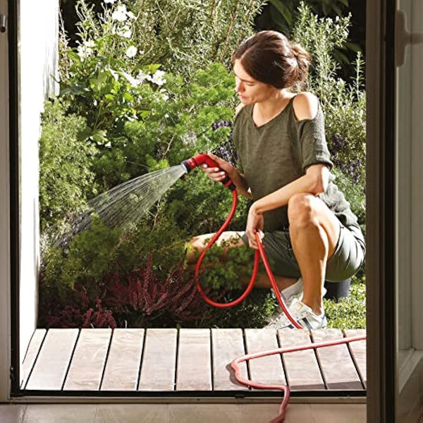 FITT YOYO 15 m, Extendable and Flexible Garden Water Hose Pipe with Multi-Function Spray Gun, Red