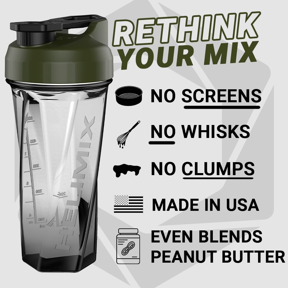 Helimix 2.0 Vortex Blender Shaker Bottle 828 ml - No Blending Ball or Whisk - USA Made - Portable Pre Workout Whey Protein Drink Cup - Mixes Cocktails Smoothies Shakes - Top Rack Safe