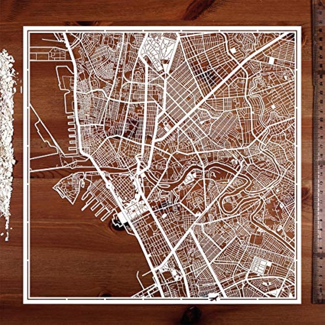 Manila Paper Cut Map by O3 Design Studio White 30x30 cm Paper Art