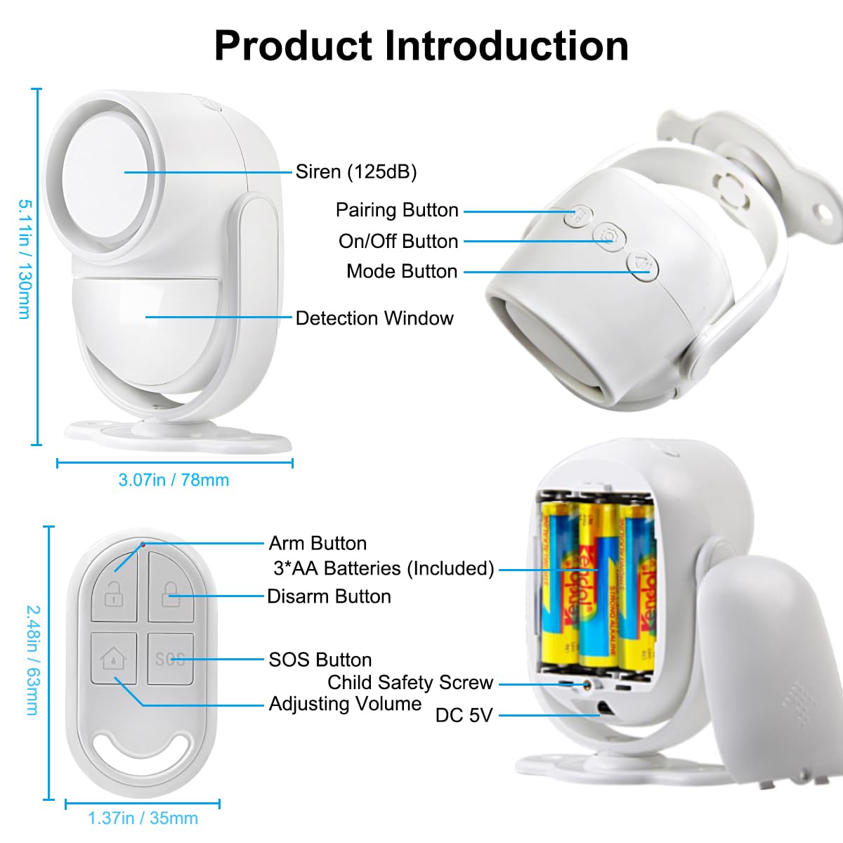 Shed Alarm, Shed Security Alarm for Home / Ranch / Van / Carport / Shop Infrared Detection Technology with 328ft Remote SOS Button Battery Powered 125db Extra Loud - Black