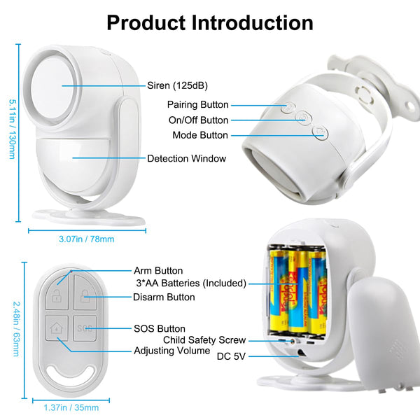 Shed Alarm, Shed Security Alarm for Home / Ranch / Van / Carport / Shop Infrared Detection Technology with 328ft Remote SOS Button Battery Powered 125db Extra Loud - Black