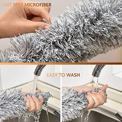 Feather Duster Extendable with Stainless Steel Extension Pole, 100 Inches Extra Long Telescopic Dusters, Microfiber Duster with Bendable Head for Cleaning Interior Roof, Cobweb, Ceiling Fan, Cars