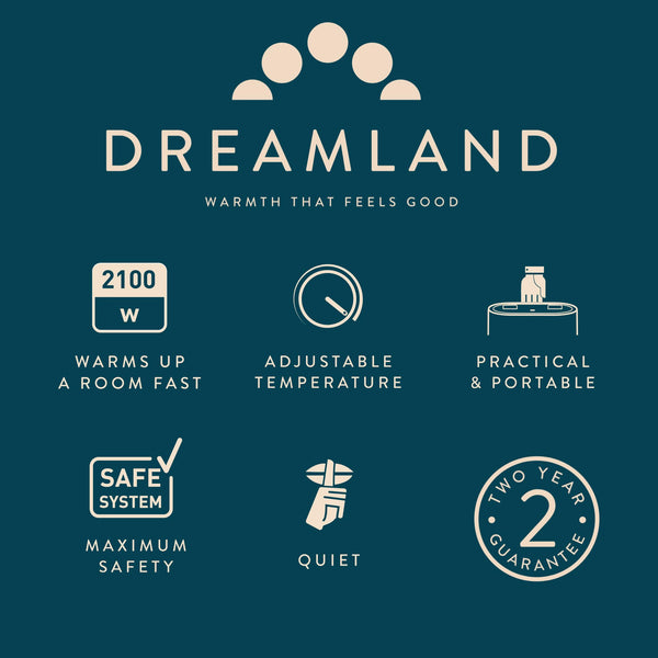 Dreamland Silent Power Pure Portable Fan Heater - Low Energy for Home Use, Quick Heat Up with 4 Heating Modes, Silent Space Heater, Energy Efficient Ionizer and Air-Purifying Heating Technology