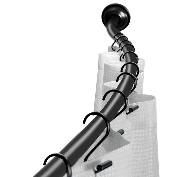 Curved Shower Rod Adjustable 112-180cm, Telescopic Shower Curtain Pole Extensible Shower Rail Including Fittings (Black)