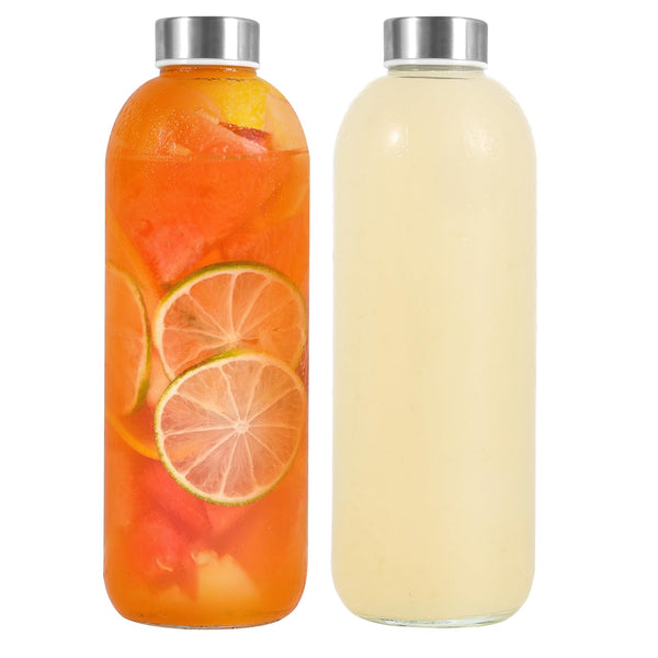 LIMILI Glass Bottles With Stainless Steel Lids, 300/350/750/1000ML Water Bottles, Leak Proof Reusable Drinking Bottles for Hot Cold Drinks, Work, Gym, Home