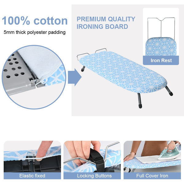 Johgee Foldable Table Top Ironing Board with Iron Rest, Compact Folding Steam Iron Table with 2 Covers, Non-Slip Folding Legs, Light Weight,